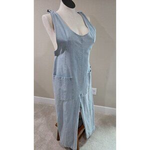 Light Blue Denim Overalls With Pockets Sleeveless Scoop Neck Womens Size L
